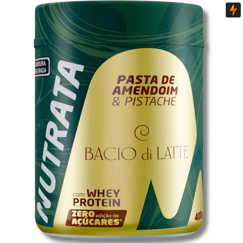 Pasta De Amendoim Nutrata 400g Com Whey Protein- Pistache Bacio Di Latte em Oferta na Shopee