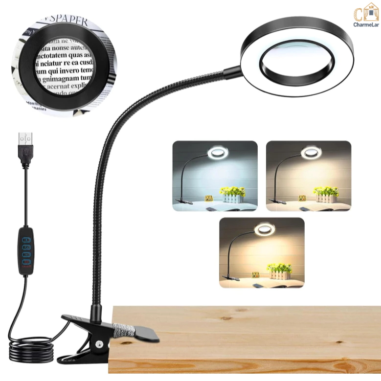 Luminária Led Lupa 10x Ring Light de Mesa Articulável, 3 modos de intensidade de luz LED ajustáveis em Oferta na Shopee