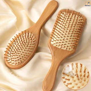 Escova Raquete Almofadada De Bambu Natural Cerdas de Bambu Antiestática em Oferta na Shopee