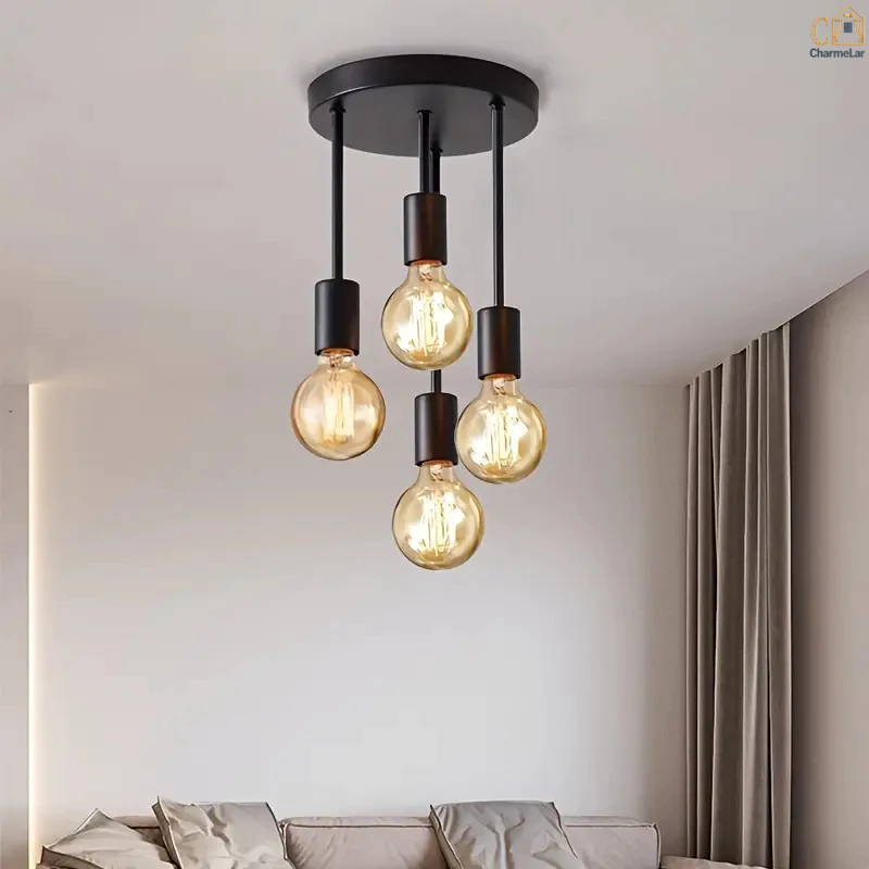 Lâmpada de teto preta estilo Industrial, Base de 4 lâmpadas E27, adequada para lustre de corredor de cozinha de quarto