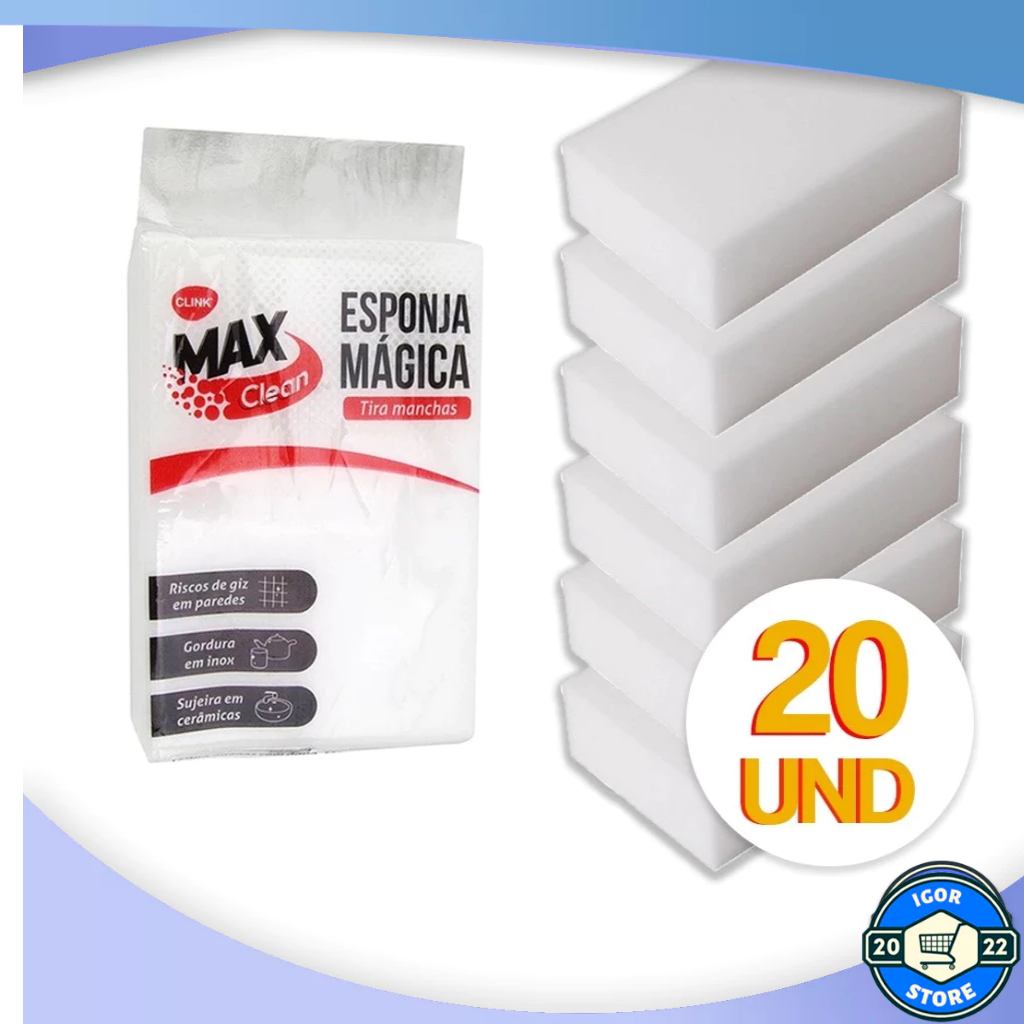 Kit Até 20 Esponjas Mágica de Melamina Tira Manchas Riscos Mágica Branca Multiuso Envio Imediato