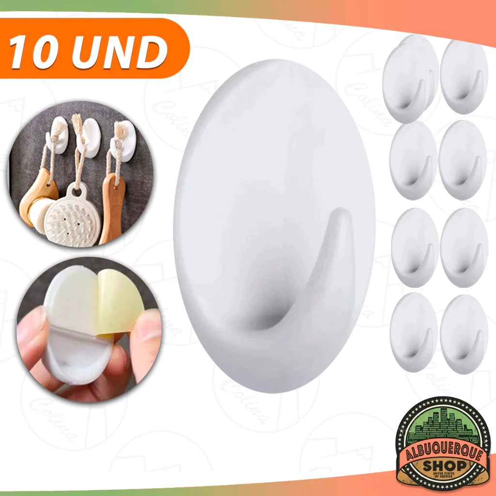 Kit 10 Und Ganchos Adesivo Plástico Parede Toalha Cozinha Banheiro