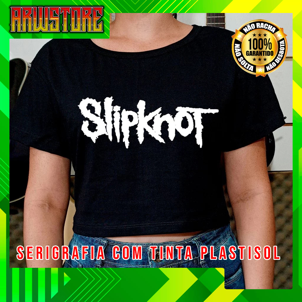 Camisa Cropped de rock Slipknot Metallica Avenged ACDC Guns Kiss Linkin Led Zeppelin Ghost Ramones Slayer