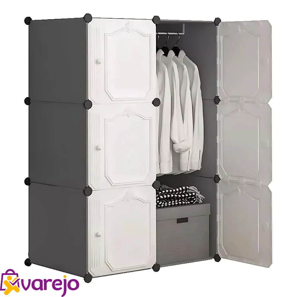 Guarda Roupa Portátil Organizador com Cabide e Sapatos | Armário Modular PP Branco