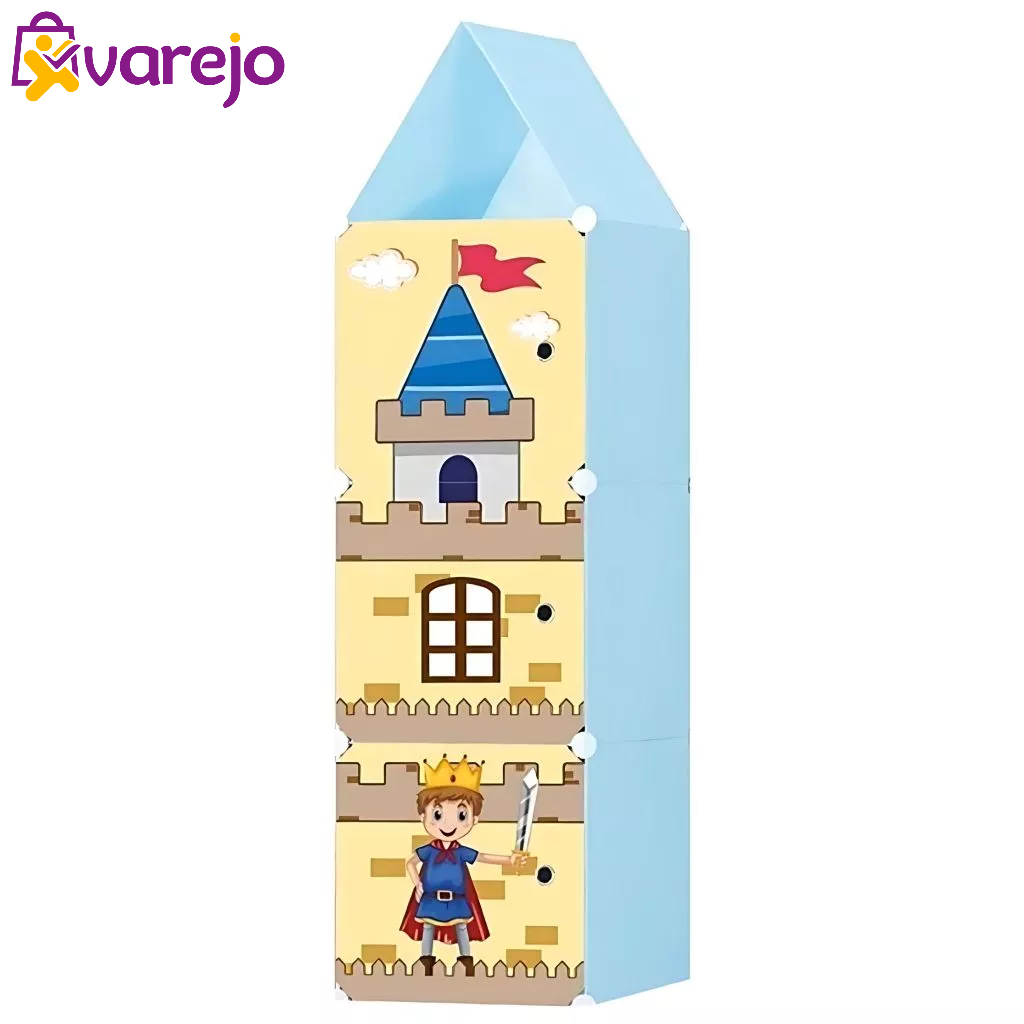 Armário Modular Infantil Castelo – Organizador com Portas Temáticas para Roupas e Brinquedos