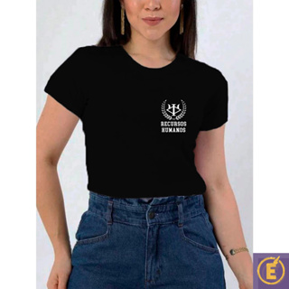 Blusa Feminina Baby Look Estampada Faculdade Recursos Humanos com Brasão no Peito 100% Algodão em Oferta na Shopee