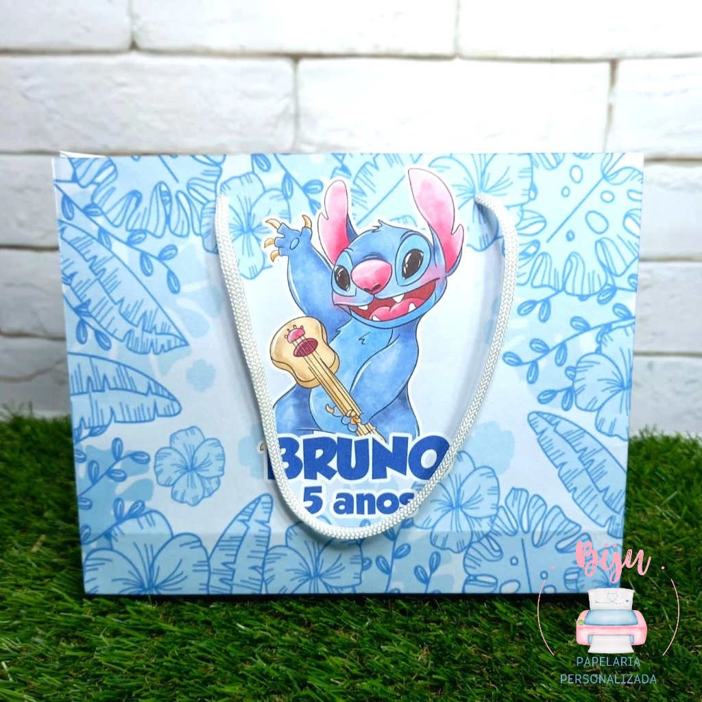 Kit Sacolinha sacola personalizada M Stitch Lembrancinha de festa caixinha pra festa DESMONTADO