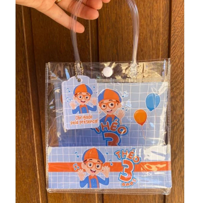Decoração fundo para sacolinha transparente PVC + Frente + tag | Lembrancinha | BLIPPI