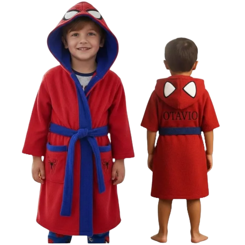 Roupão Infantil Super Heróis - Atoalhado com Capuz e Nome Bordado em Oferta na Shopee
