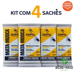 Kit 4 Mata Mosca Dipil Isca Granulada 25g Elimina Moscas Domésticas