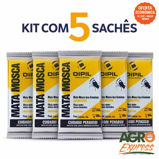 Kit 5 Mata Mosca Dipil Isca Granulada 25g Elimina Moscas Domésticas em Oferta na Shopee
