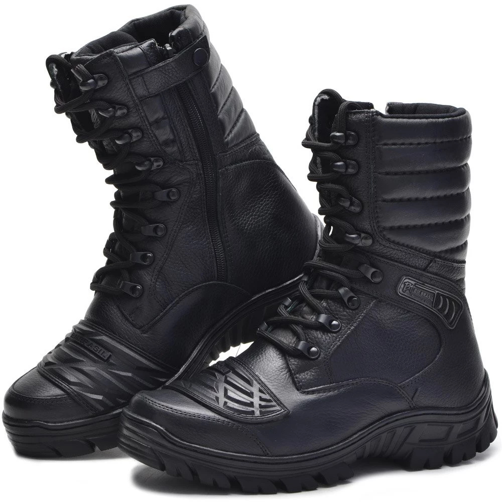 Bota Militar Coturno Tático Militar Attack Zíper De Couro legítimo Palmilha Gel solado borracha antiderrapante 5188
