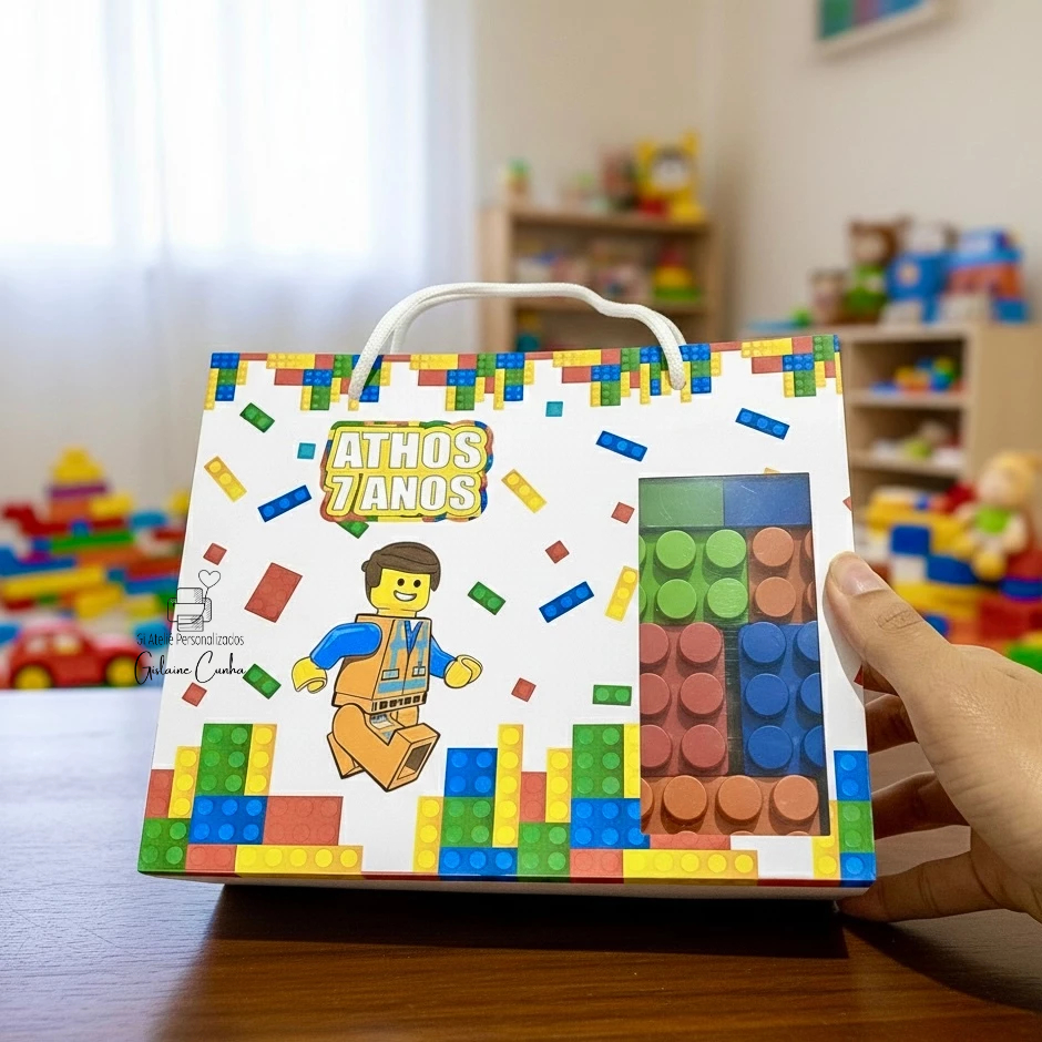 Sacolinha surpresa Lembrancinha Personalizada de Festa Leg.o - tam. G - papelaria personalizada
