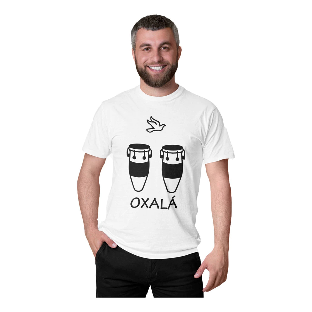 Camiseta Masculina Oxalá Orixá Umbanda Candomblé Atabaque Axé Algodão Premium