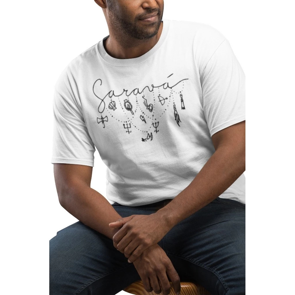 Camiseta Masculina Orixás Umbanda Candomblé Axé Religião Ferramentas Algodão
