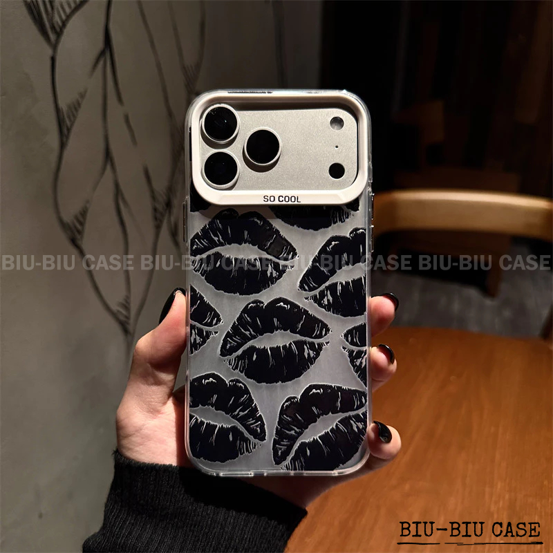 Capa de celular Estampa de lábios pretos Adequado para SAMSUNG Galaxy A55 A35 A25 A15 S24 S22 S23 S25 Capa TPU choque