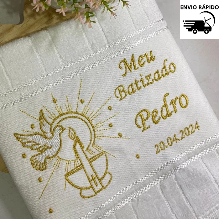 Toalha para batismo batizado personalizada bordada em Oferta na Shopee
