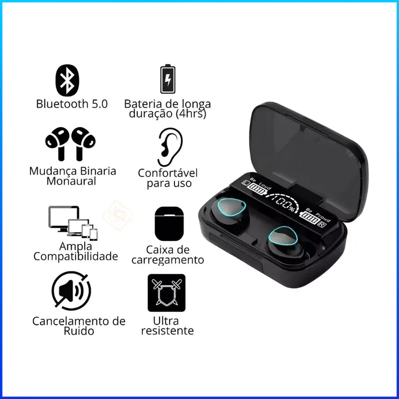 Fone M10 TWS Bluetooth 5.3  Com display Led  Cancelamento de Ruído À Prova D'água