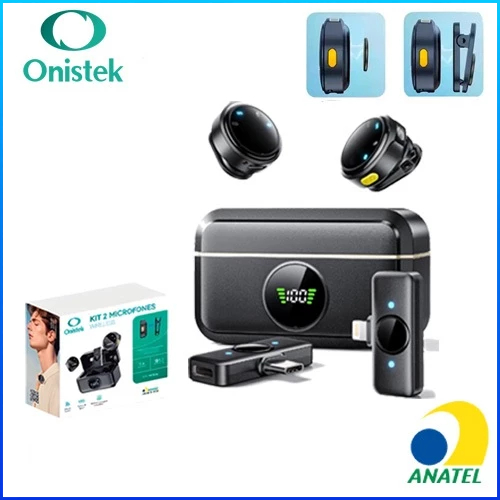 Kit 2 Microfones de Lapela Sem Fio Magnético Com Caixa  e 2 Mics, Bluetooth 5.2, Ideal para Gravações e Lives