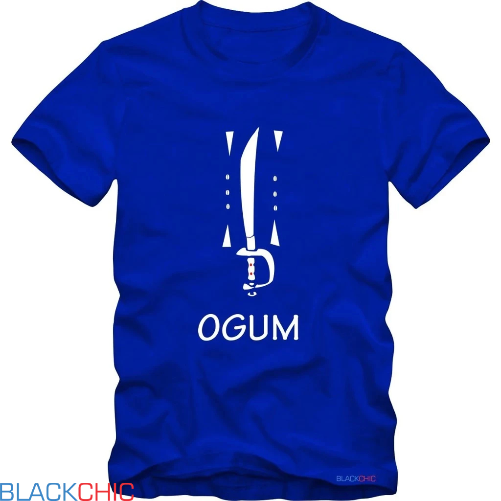 Camiseta Masculina Plus Size Ogum Estampa Espada Manga Curta Algodão Confortável G1 G2 G3