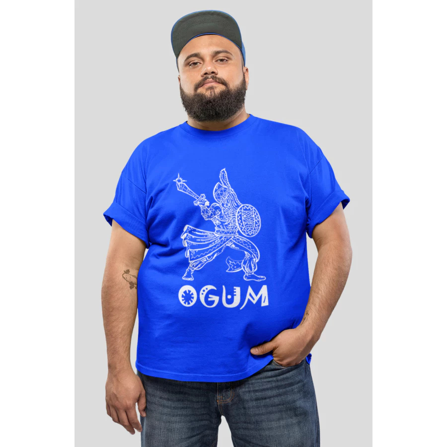 Camiseta Masculina Plus Size Ogum Estampa Ogunhê Manga Curta Algodão Confortável G1 G2 G3