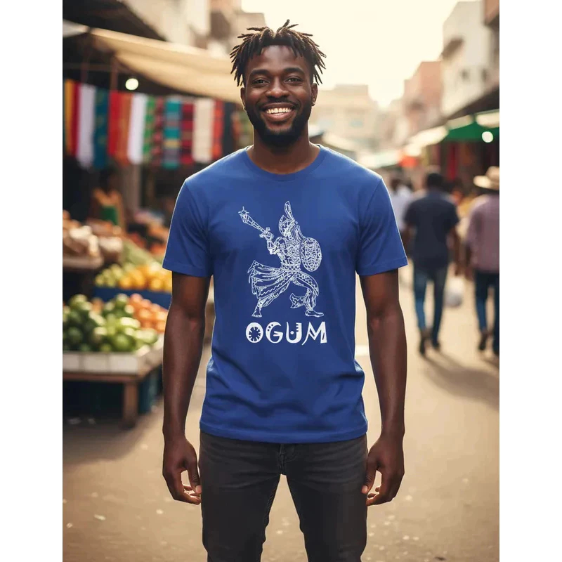 Camiseta Masculina Ogum Estampa Orixá Ogunhê Algodão 100% Premium Manga Curta Confortável P ao GG