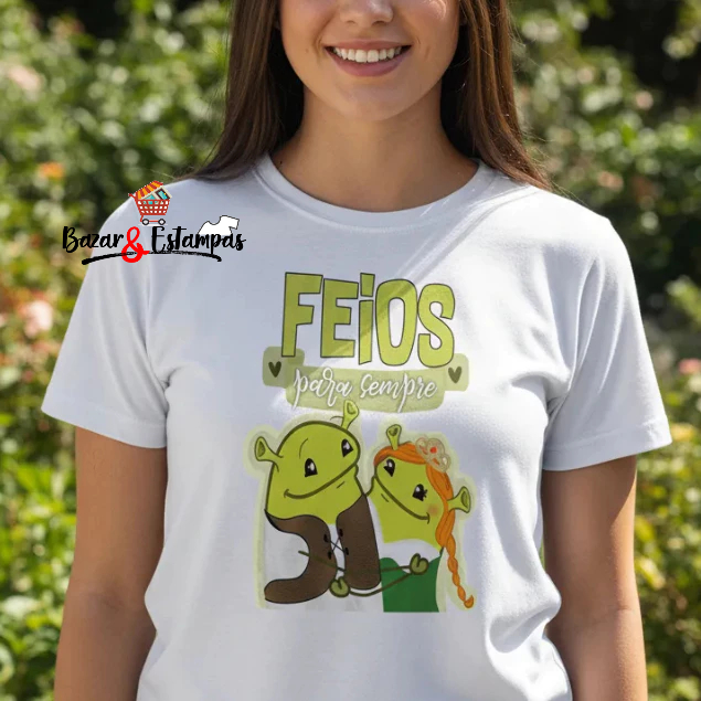 Camiseta Flork Frases Feios para Sempre Camisa Engraçada Memes Casal Namorados Noivos Carnaval Bloco