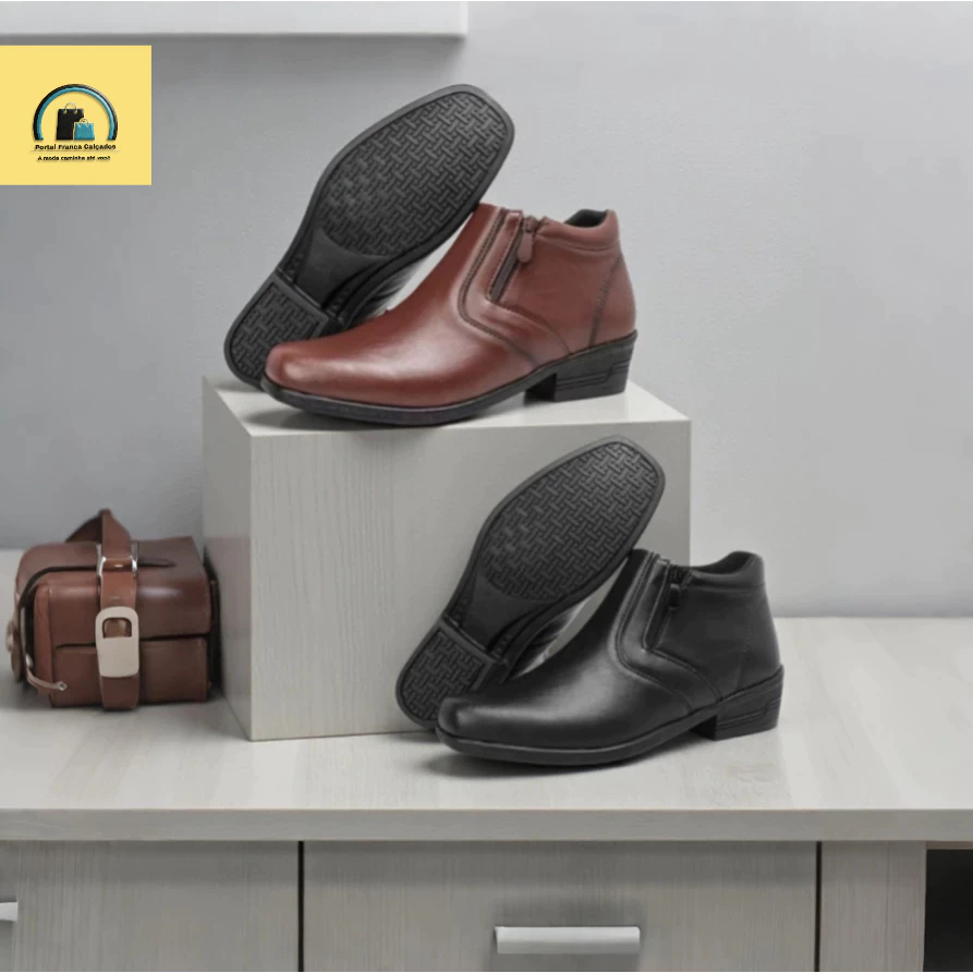 Bota Botina Country Montaria Masculino Social Sola Borracha Confortavel Macia Com Ziper