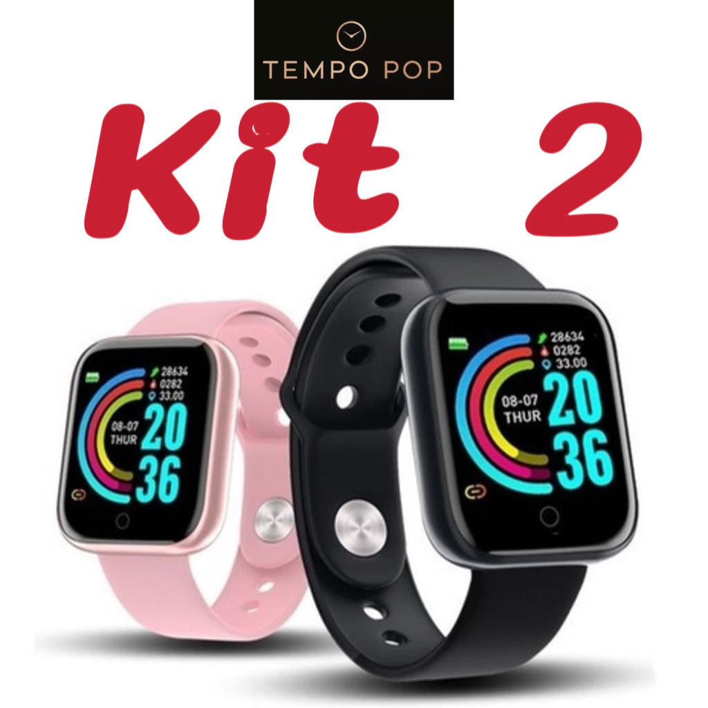 Kit 2 Smartwatch TEMPO POP D20 Coloca Foto na Tela Relógio Inteligente Esportivo Bluetooth em Oferta na Shopee