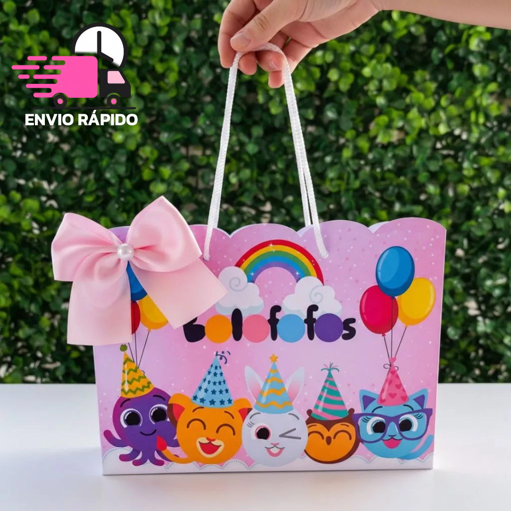Sacolinha Pegue e Monte Bolofofos Rosa - Menina - Lembrancinha - Festa - Aniversário