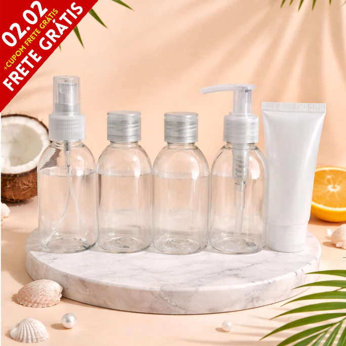 Imagem Kit Frascos 100mL Viagem Higiene Pessoal Shampoo Cosmeticos Organizador de Mala
