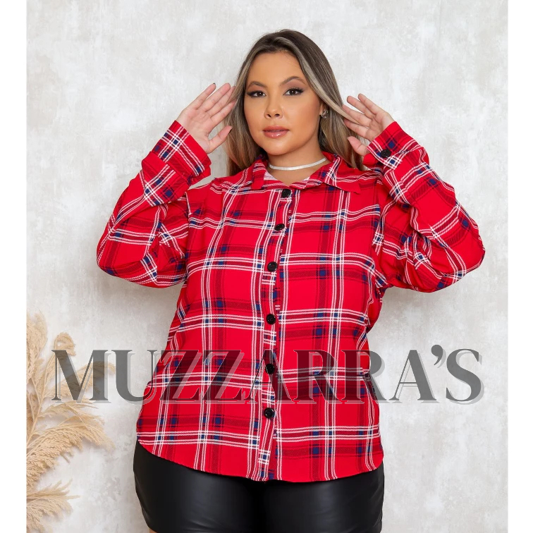 Camisa Feminina Blusa Xadrez Festa Plus Size Junina Gola Camisaria Vaqueiro Rodeio