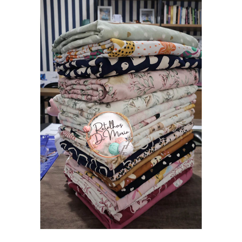 RETALHOS COTTON DE GRIFE - CORTES GRANDES estampado por KG (96% Algodão x 4% Elastano)) em Oferta na Shopee