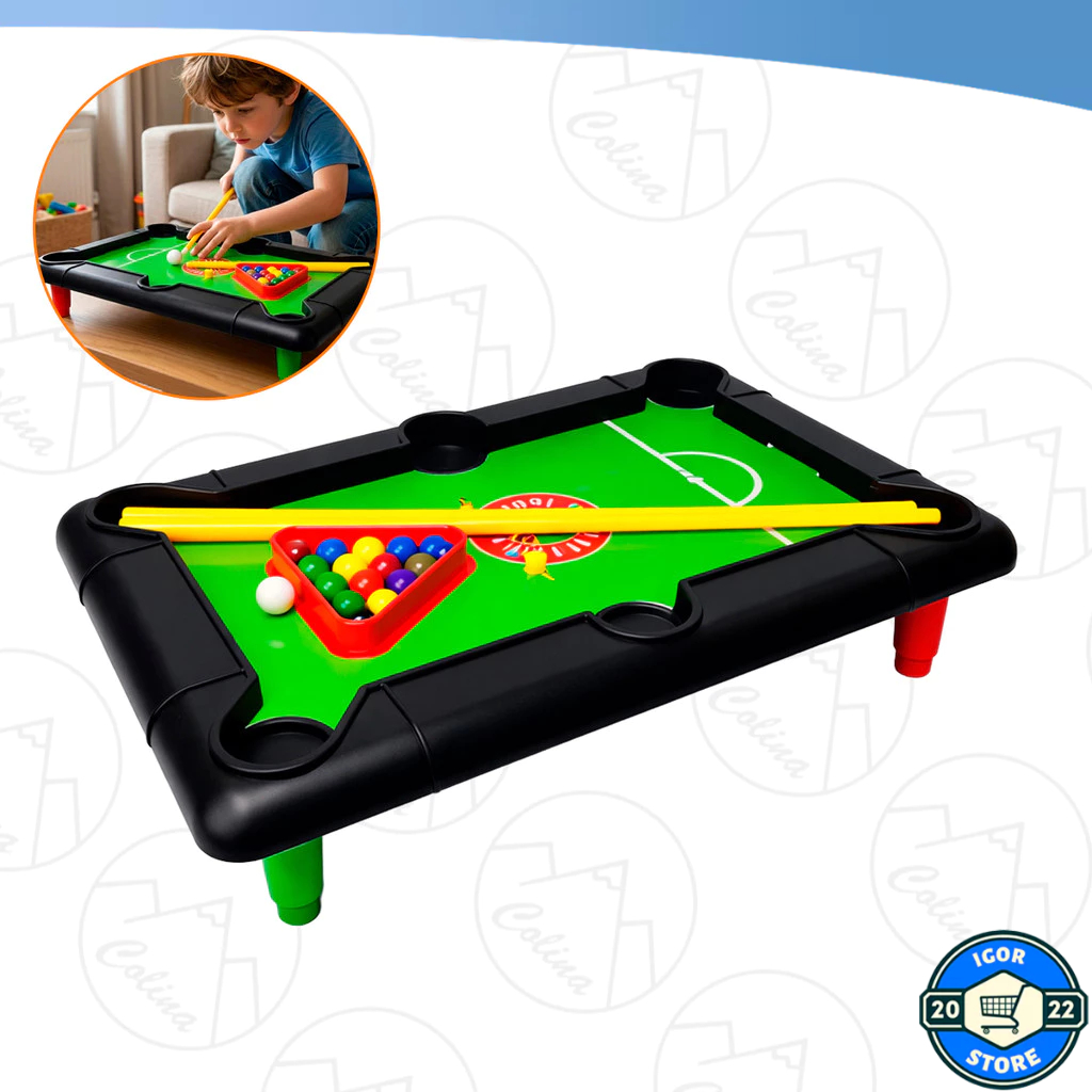 Mini Mesa De Sinuca Com Pezinho Jogo Bilhar Infantil Brinquedo Compacto 27cm Completa Envio Imediato