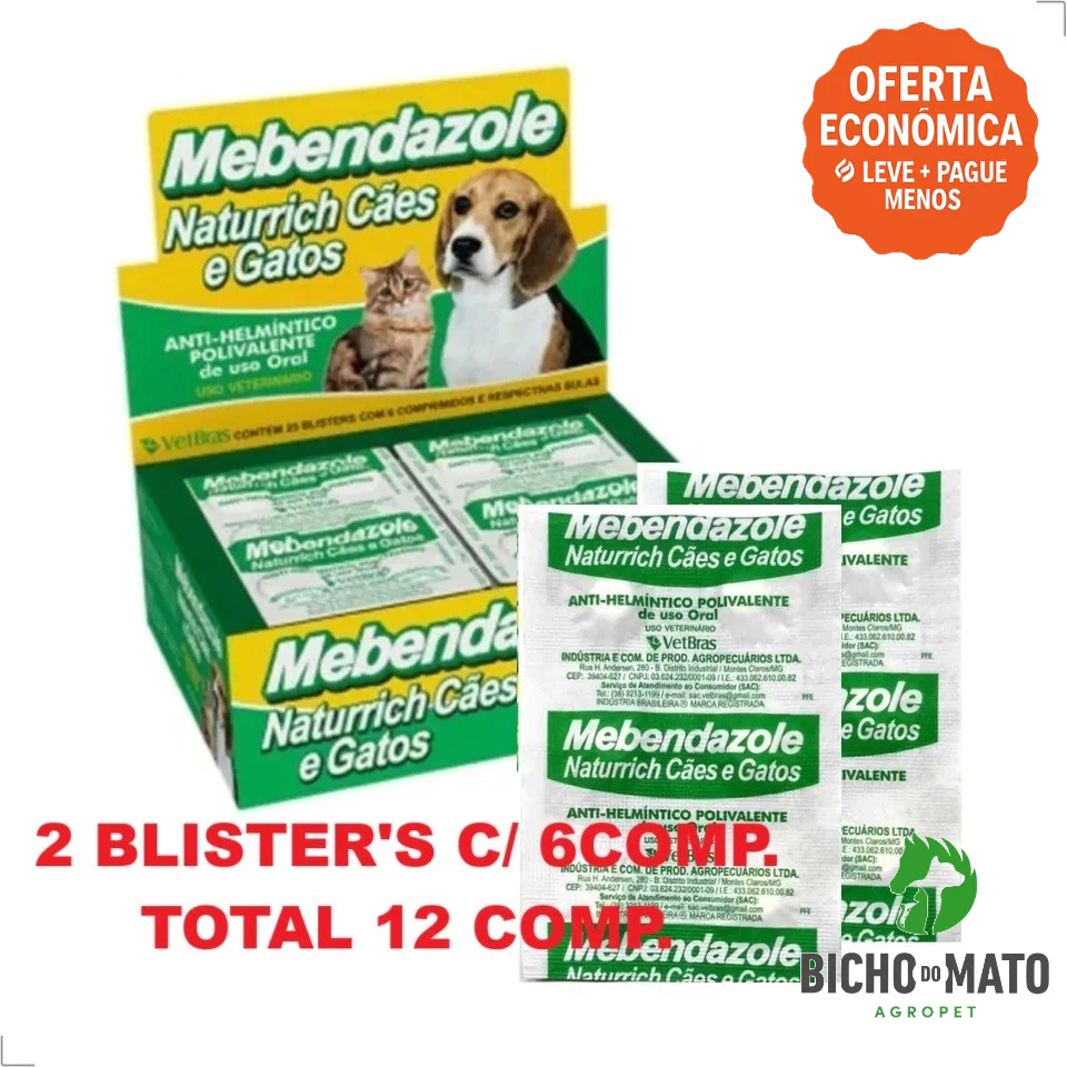 Kit 2 Mebendazole Naturrich Blister 6 Comp. Vermífugo Cães Gatos - VetBras em Oferta na Shopee