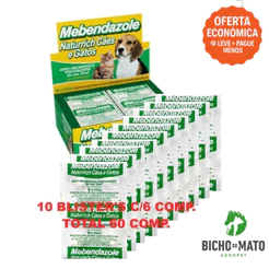 Kit 10 Mebendazole Naturrich Blister 6 Comp. Vermífugo Cães Gatos - VetBras