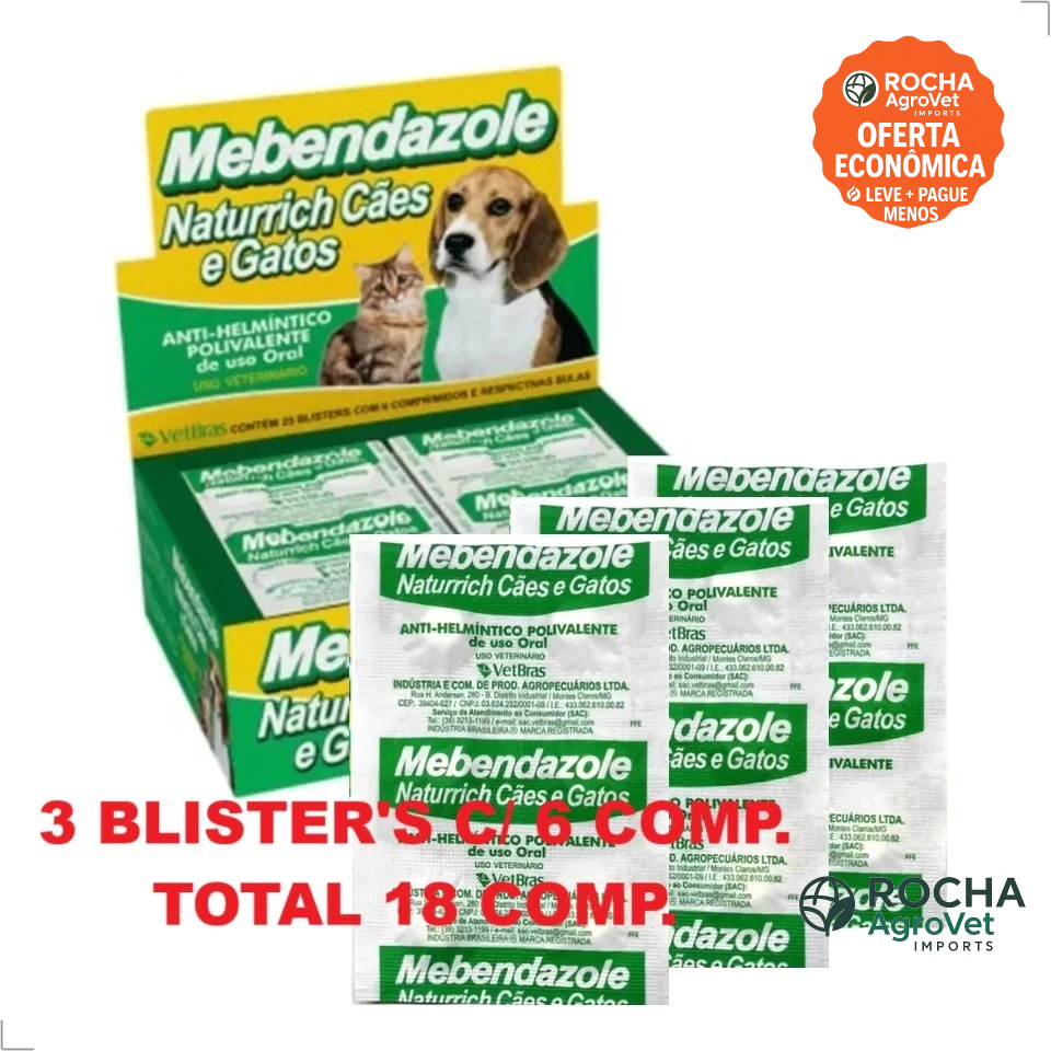 Kit 3 Mebendazole Naturrich Blister 6 Comp. Vermífugo Cães Gatos - VetBras em Oferta na Shopee