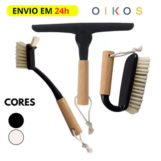 Kit Escovas de Limpeza Multiuso + Rodinho Dobrável Oikos de Bambu em Oferta na Shopee