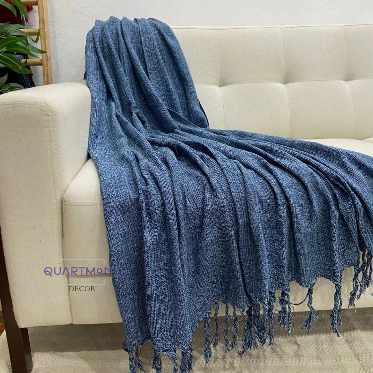 Manta Grande Sofa Azul Jeans Cama Decorativo Artesanal Algodão Protetora Estilo Rustico Carnaval