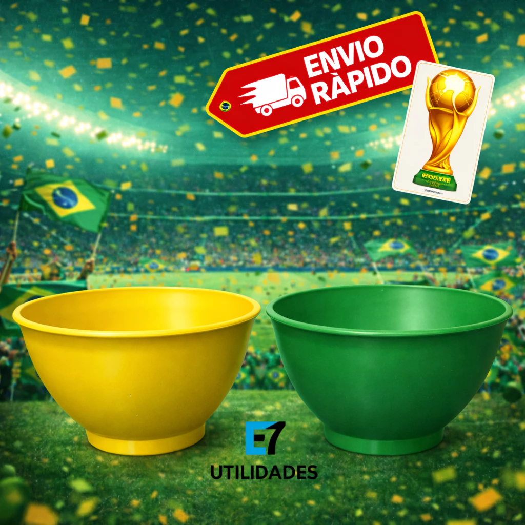 Kit 20 Cumbucas bowl 800ml - 10 Verdes / 10 Amarelas - Copa do mundo futebol temáticas bowl