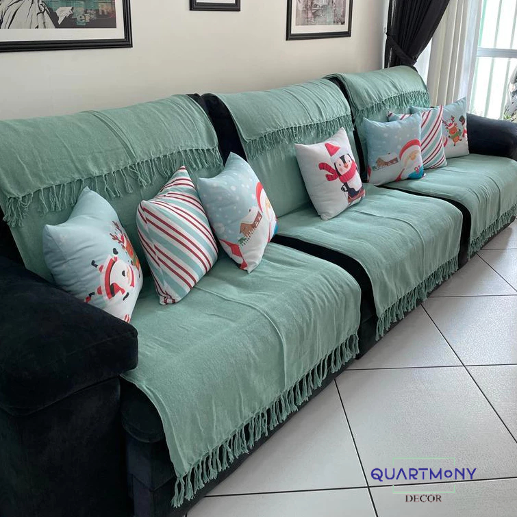 Manta Grande Sofa Cama Verde Agua Decorativa Artesanal Rustico Boho Algodão Sofa Cama Protetora