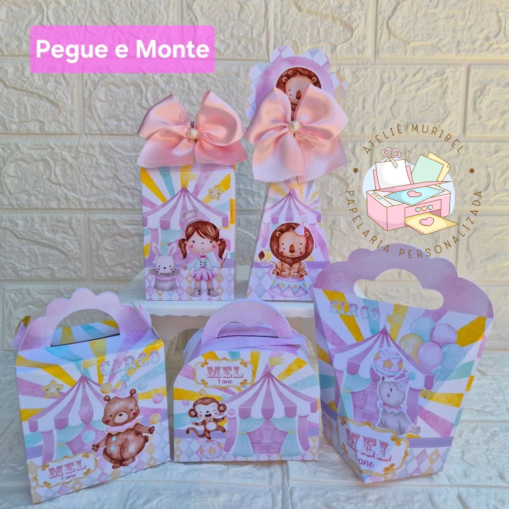 Kit Festa Circo Rosa/Caixinhas personalizadas/Lembrancinha Circo rosa/Festa Infantil/Aniversár