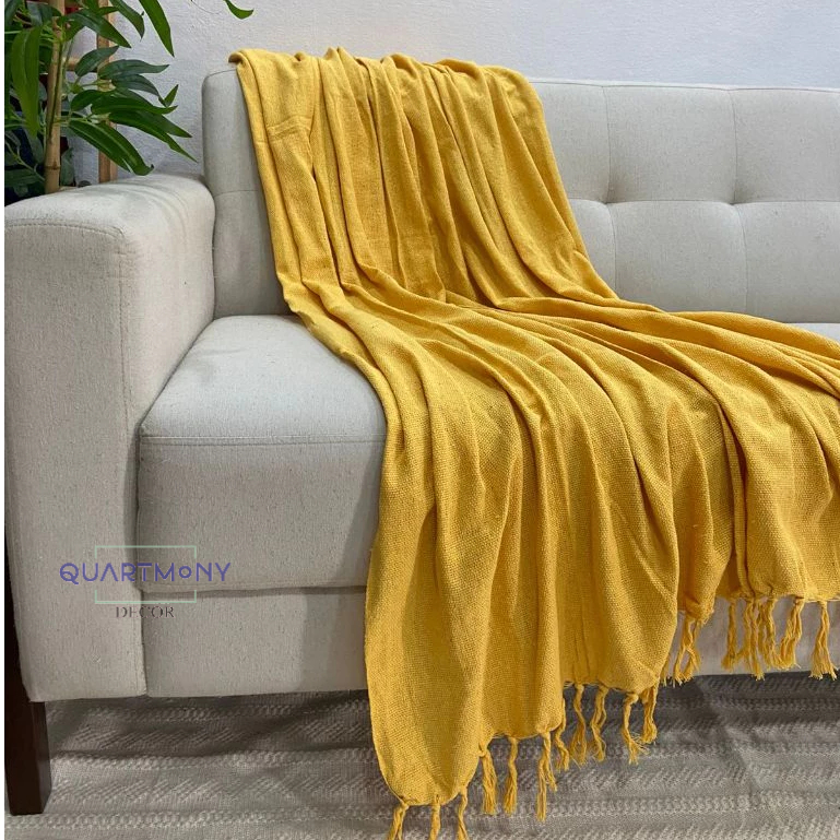 Manta Grande Sofa Amarelo Cama Artesanal Algodão Decorativa Protetora Estilo Rustico Carnaval