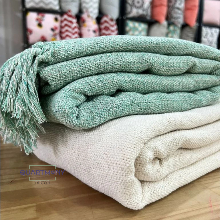 Kit 2 Manta Grande Sofa Cama Verde Agua Cru Decorativa Algodão Luxo Artesanal Rustico Carnaval em Oferta na Shopee