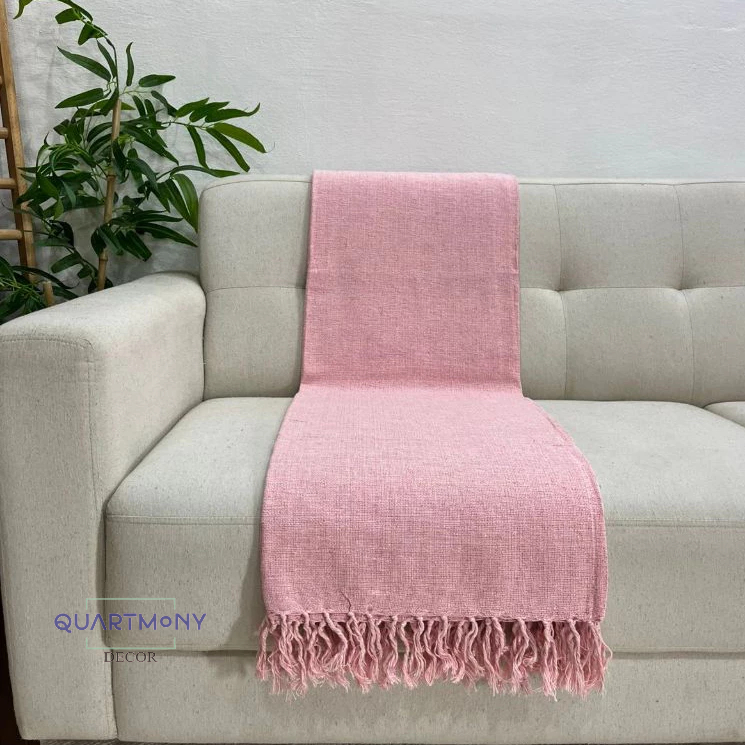 Manta Grande Sofa Rosa Bebê Cama Artesanal Algodão Decorativa Estilo Boho Chic Proteção Carnaval