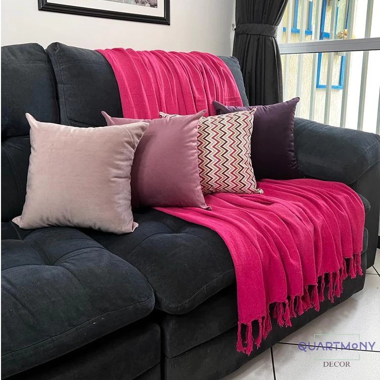 Manta Grande Sofá Cama Rosa Pink Decorativa Protetora Algodao Artesanal Carnaval