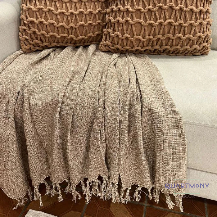 Manta Grande Sofá Cama Artesanal Algodão Rústica Boho Chic Caramelo