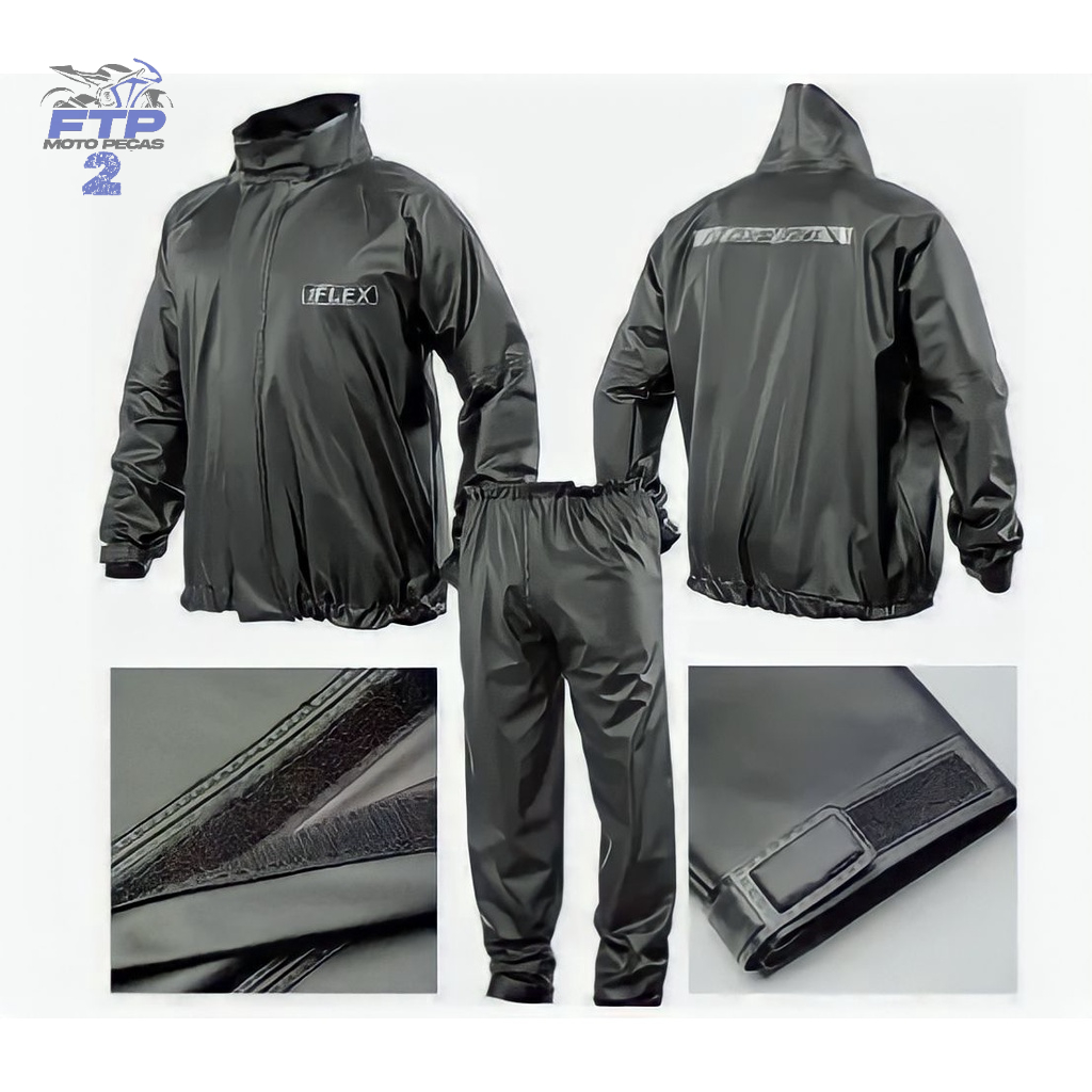 CAPA DE CHUVA DELTA FLEX PVC PRETA PROTEÇÃO MAXIMA PARA MOTOQUEIROS