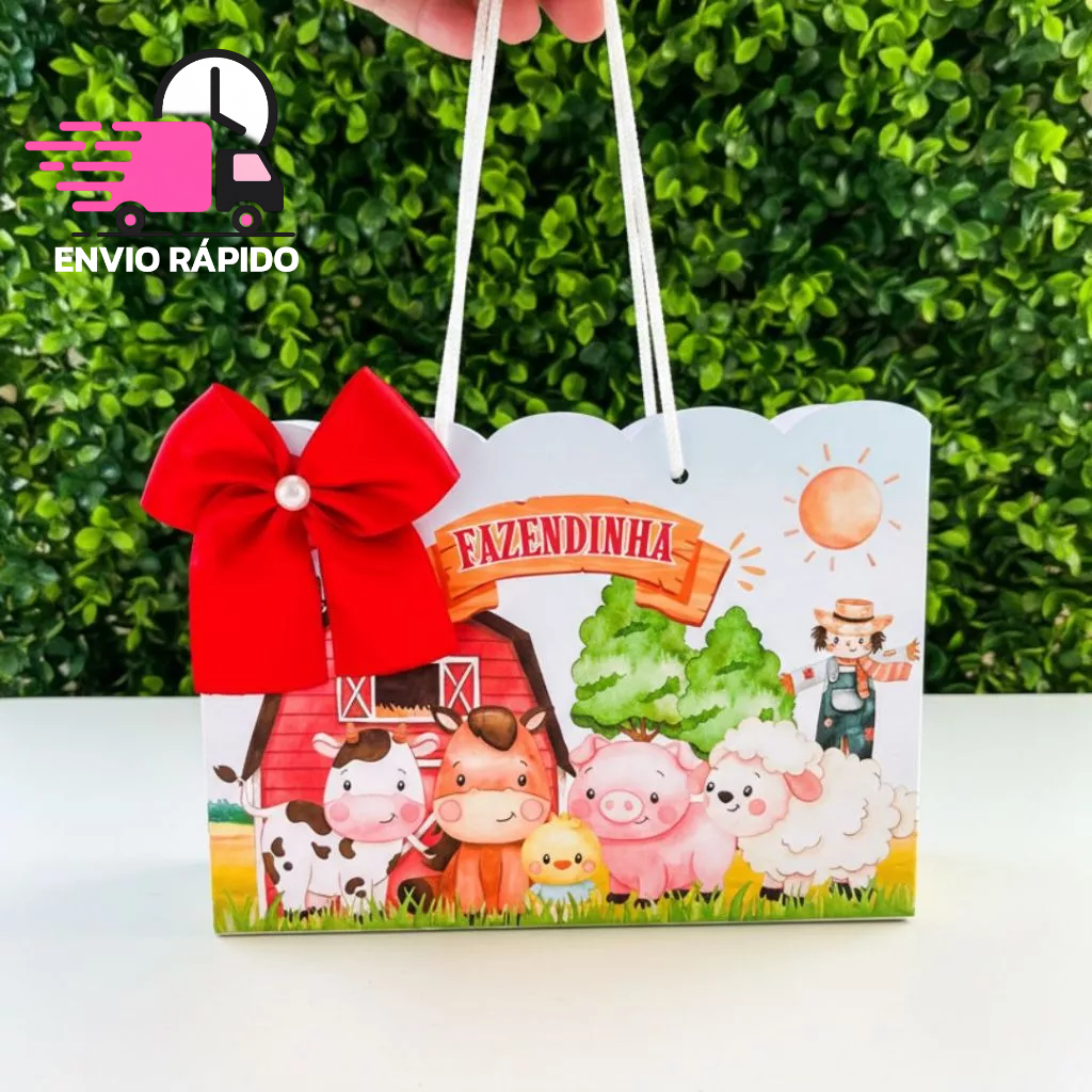 Sacolinha Pegue e Monte Fazendinha Vermelho - Menino - Lembrancinha - Festa - Aniversário