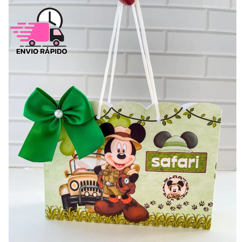 Sacolinha Pegue e Monte Mickey Safari - Lembrancinha - Festa - Aniversário